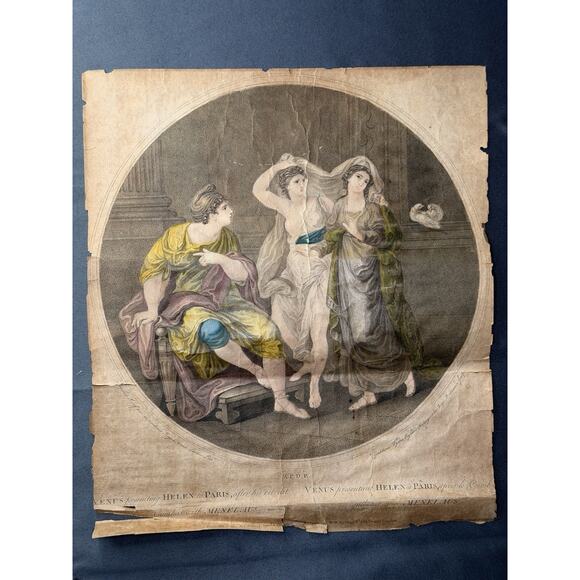 1776 Ryland Engraving After Angelica Kauffman Venus Helen Paris Hand Colored - Picture 1 of 13